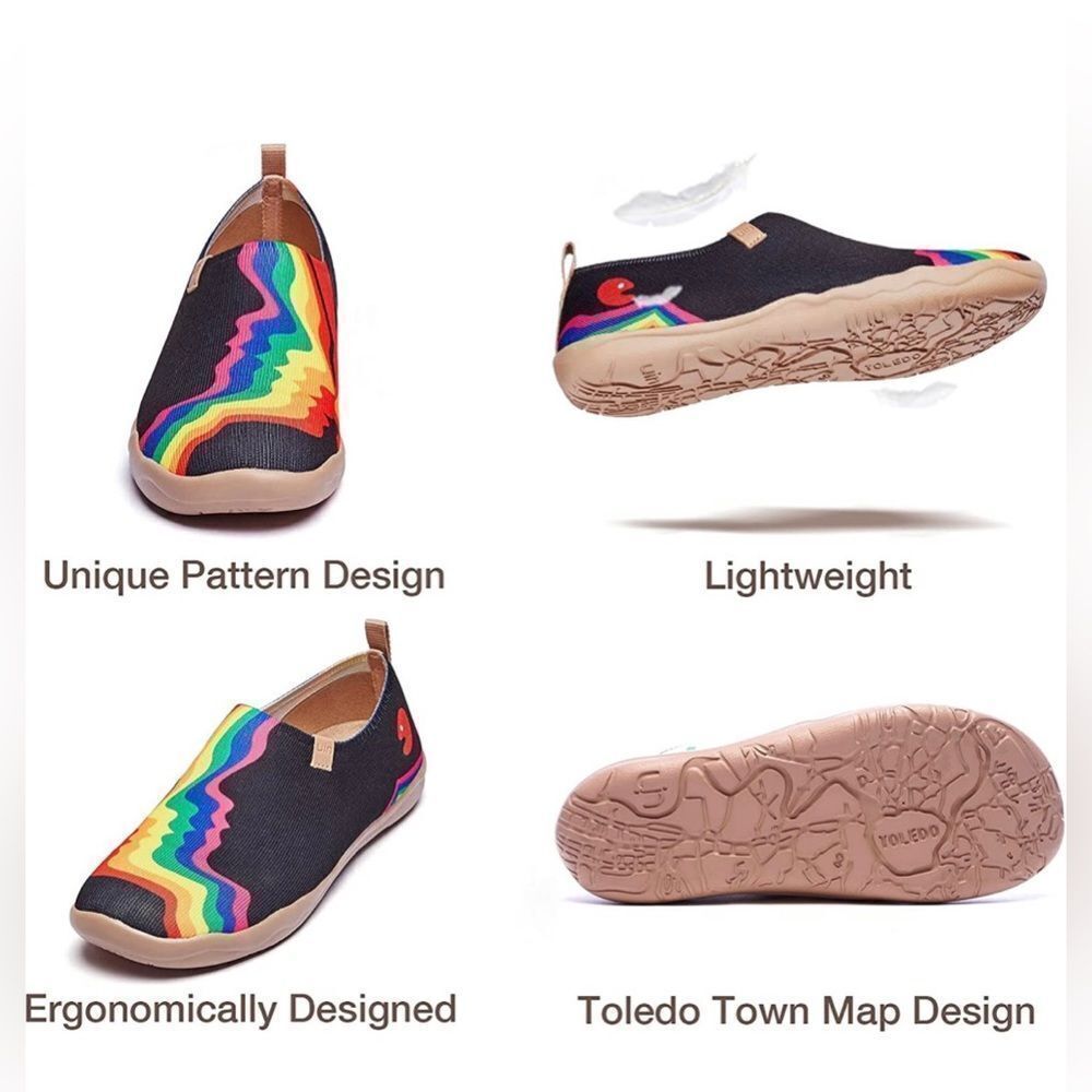 UIN Women's Slip On Casual Knitted Comfort Soft Walking Shoes (Rainbow Love) - Picture 6 of 7